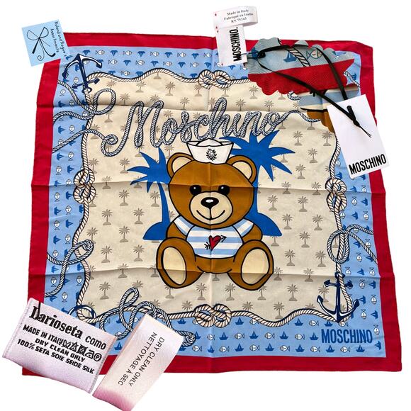Moschino 100% Silk Sailor Teddy Bear Square Scarf - Picture 1 of 6